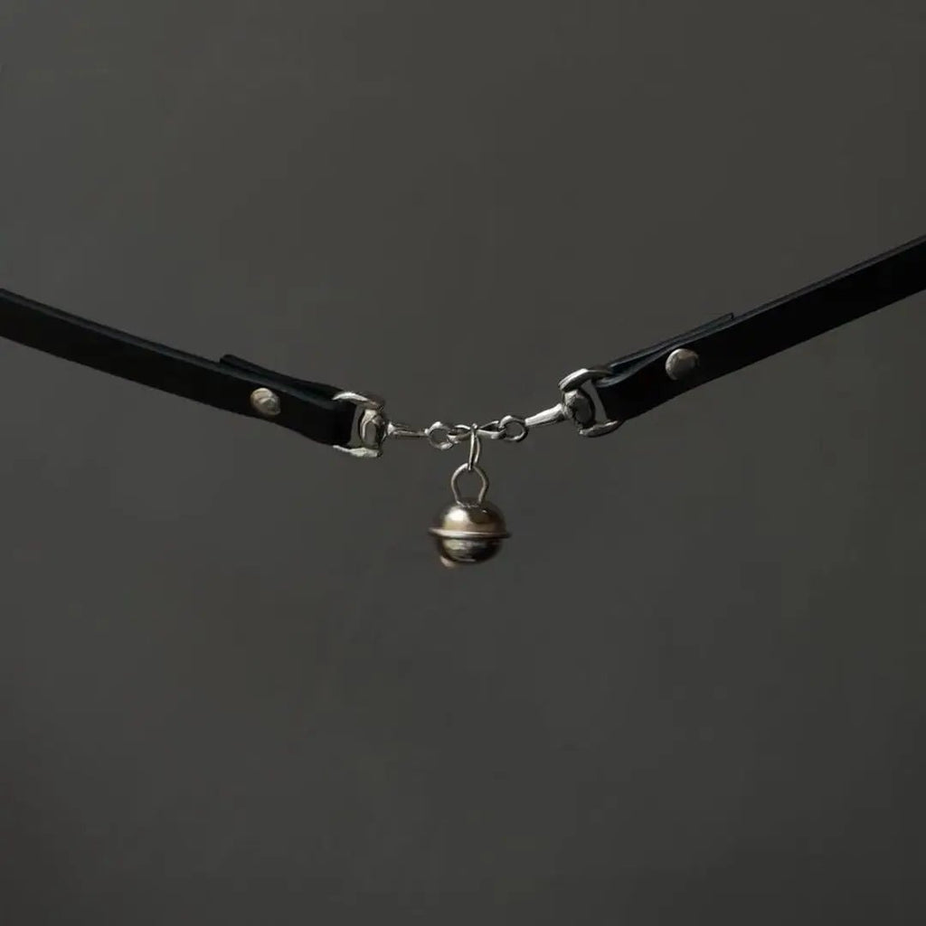 Dark Sweet Bell Choker – Unisex Leather & Titanium Chain Collar - CrimsonWhip