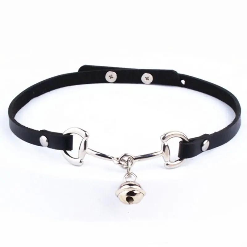 Dark Sweet Bell Choker – Unisex Leather & Titanium Chain Collar - CrimsonWhip