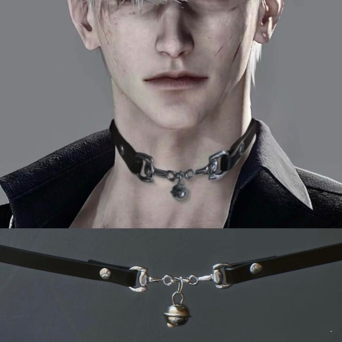 Dark Sweet Bell Choker – Unisex Leather & Titanium Chain Collar - CrimsonWhip