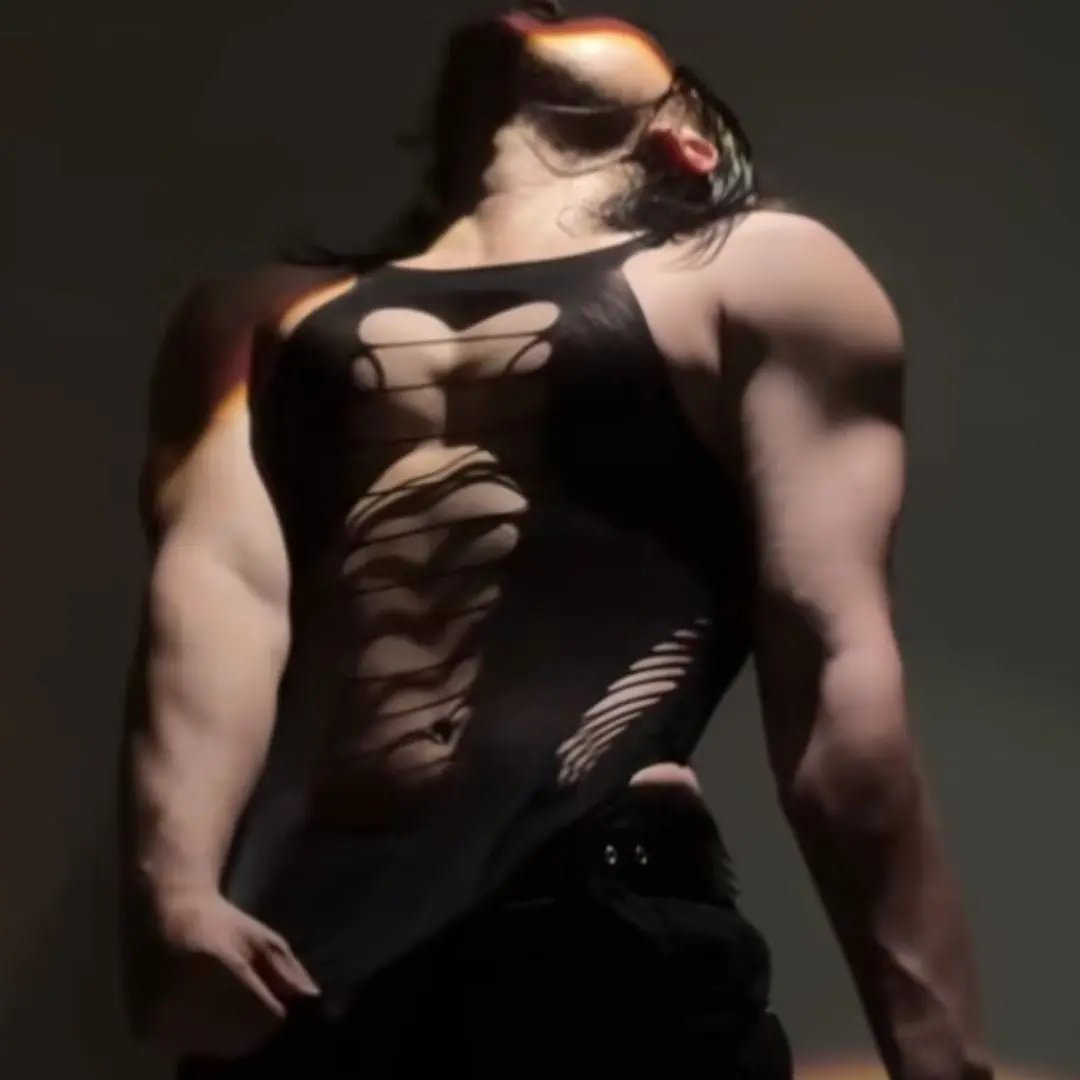 Men's Fetish Mesh Bodysuit – Ripped Hollow Shirt, Streamer Style - CrimsonWhip