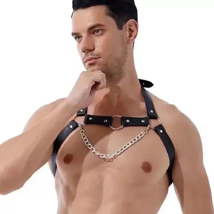 Men’s Punk Leather Chest Harness Body Chain – Adjustable Shoulder & Waist Belt - CrimsonWhip