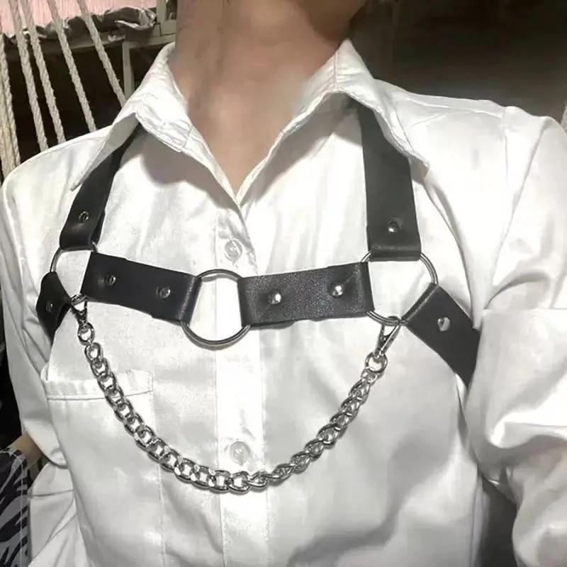 Men’s Punk Leather Chest Harness Body Chain – Adjustable Shoulder & Waist Belt - CrimsonWhip