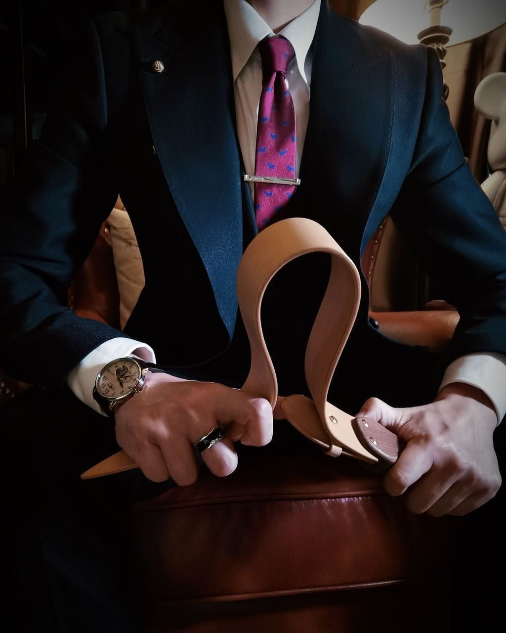 Original Leather Paddle – Foldable Whip X Design, Natural Tone - CrimsonWhip