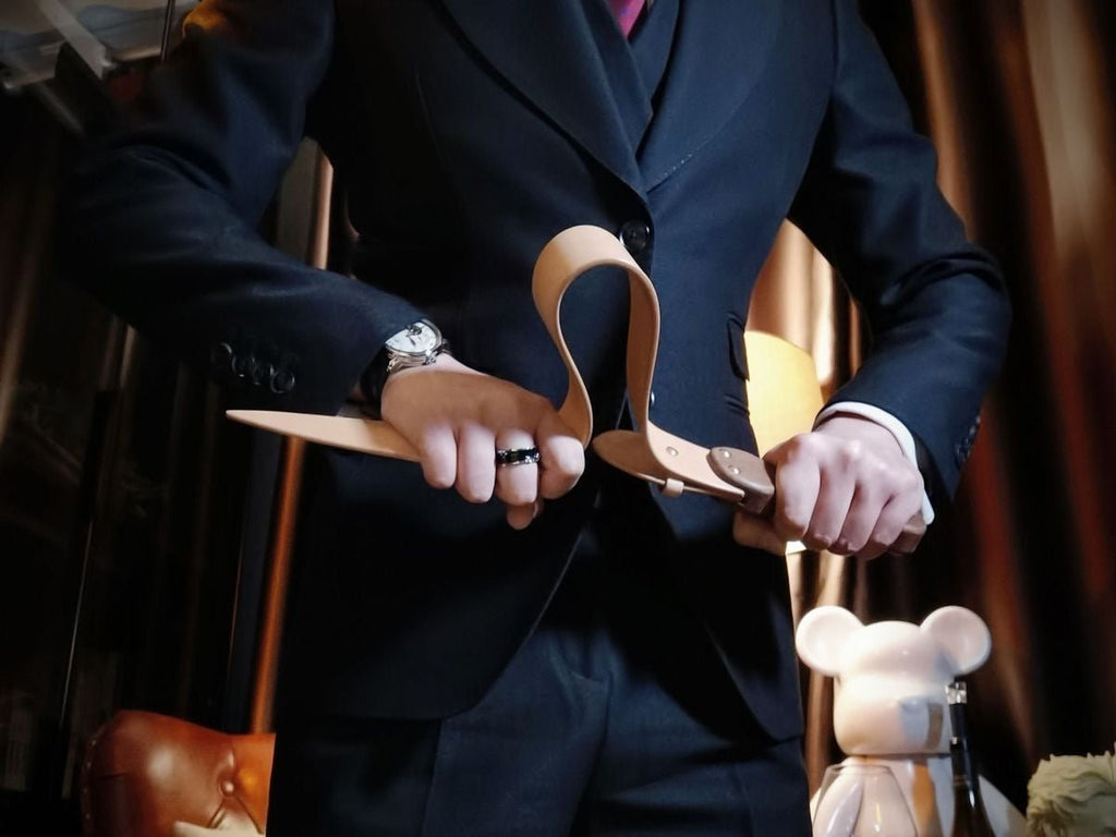 Original Leather Paddle – Foldable Whip X Design, Natural Tone - CrimsonWhip