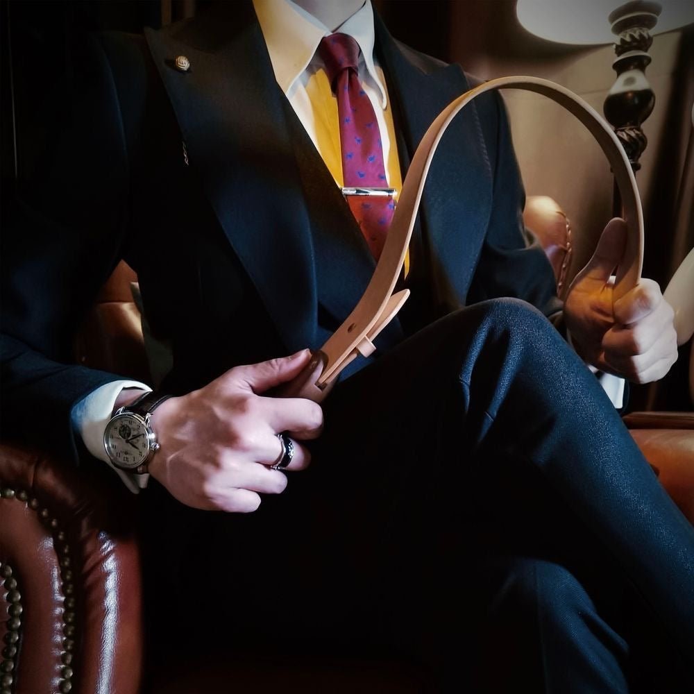 Original Leather Paddle – Foldable Whip X Design, Natural Tone - CrimsonWhip