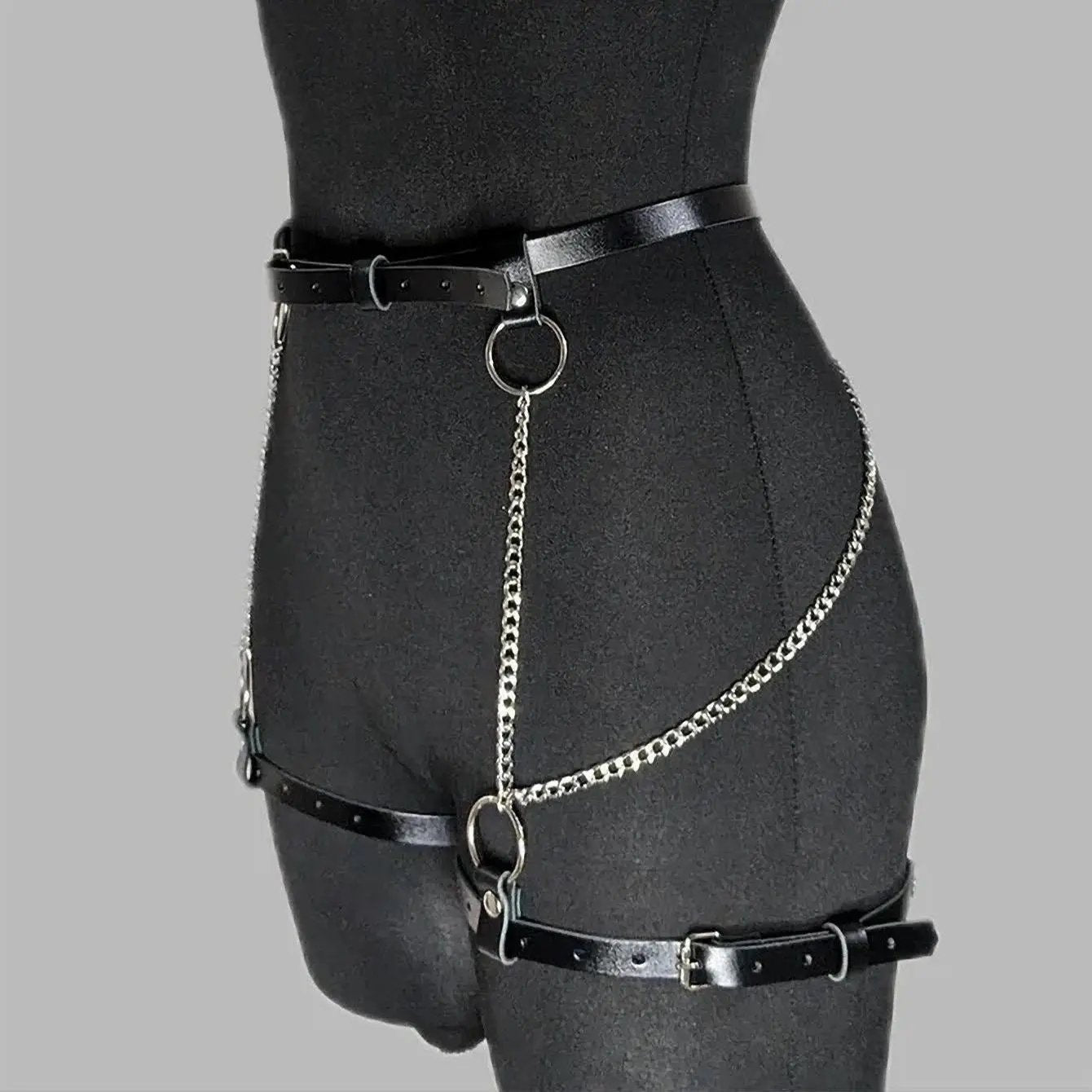 Punk Girl Chain Belt – Adjustable PU Strap Waist & Leg Harness - CrimsonWhip
