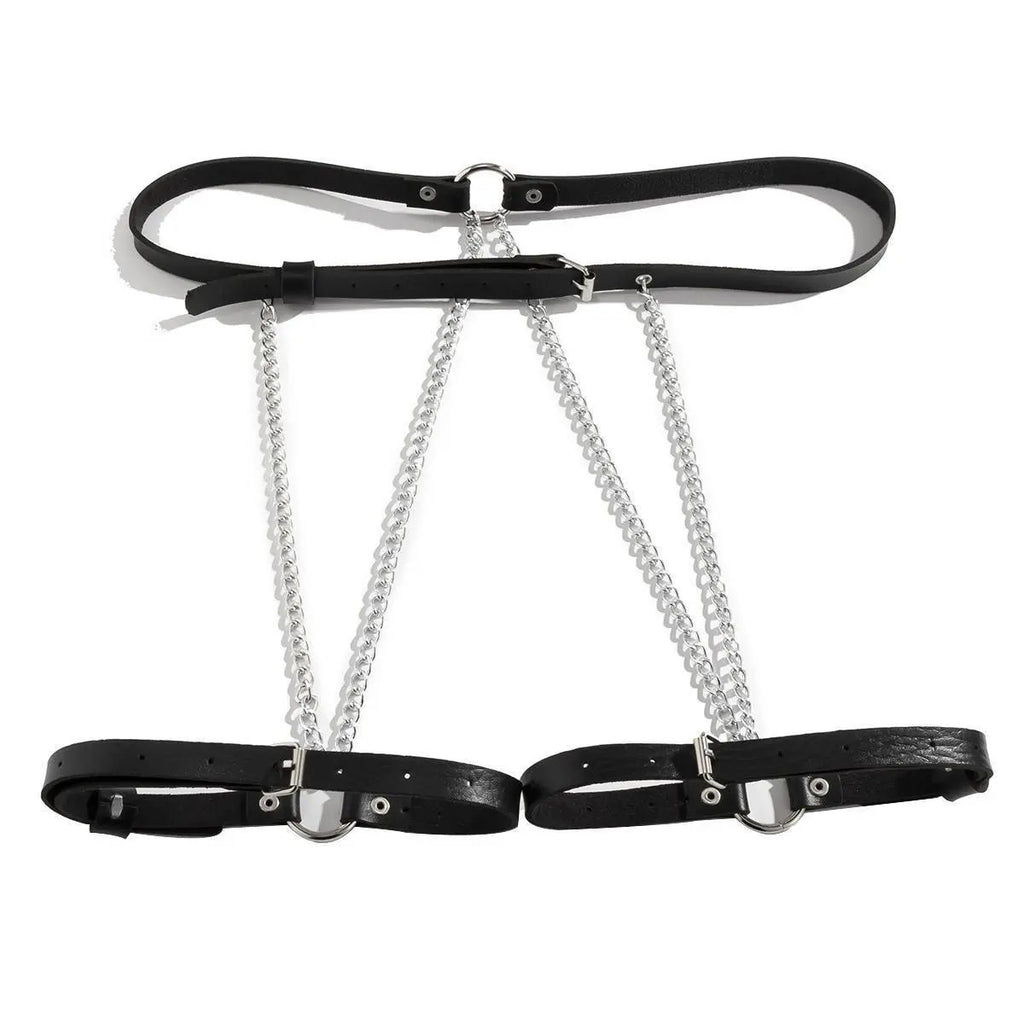 Punk Girl Chain Belt – Adjustable PU Strap Waist & Leg Harness - CrimsonWhip