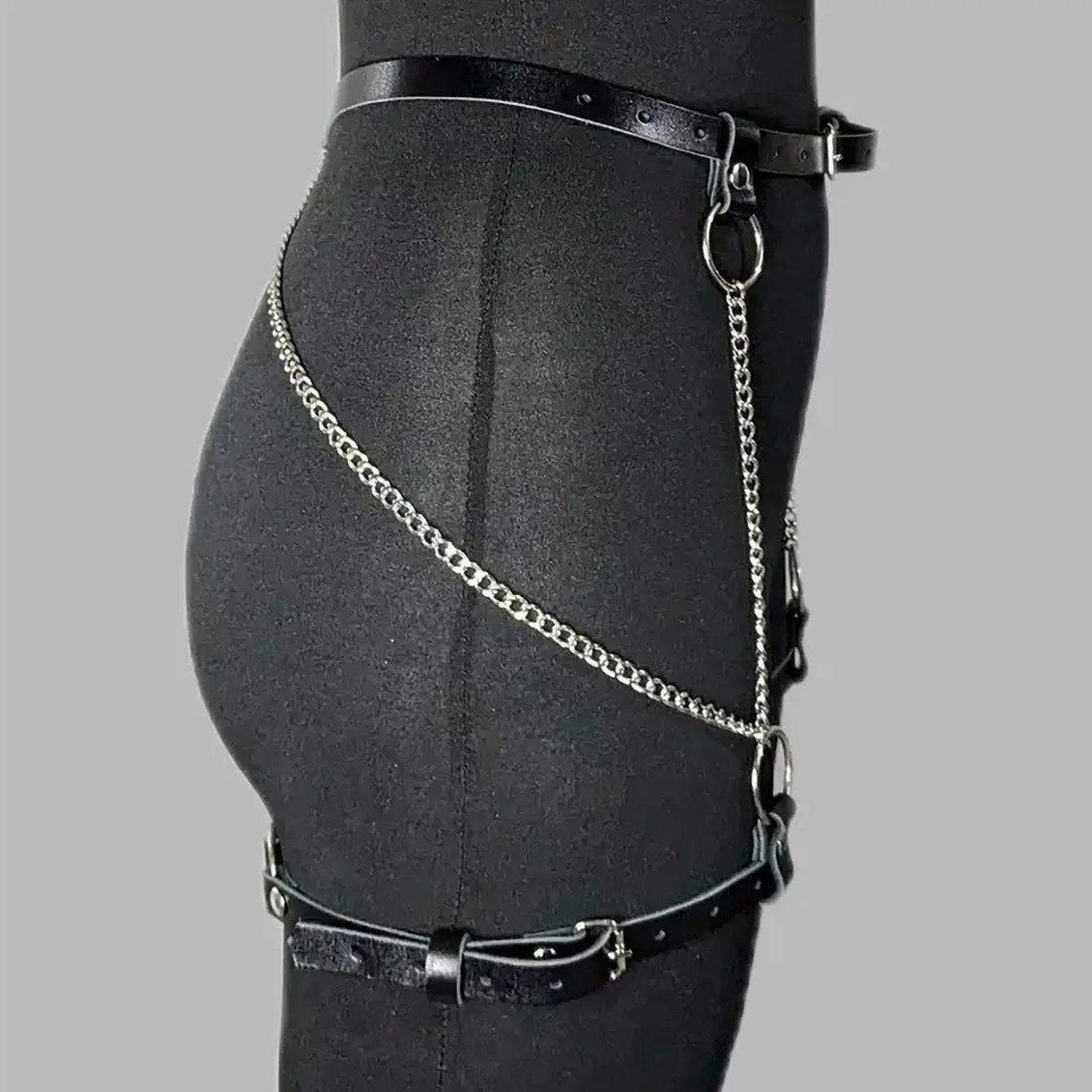 Punk Girl Chain Belt – Adjustable PU Strap Waist & Leg Harness - CrimsonWhip