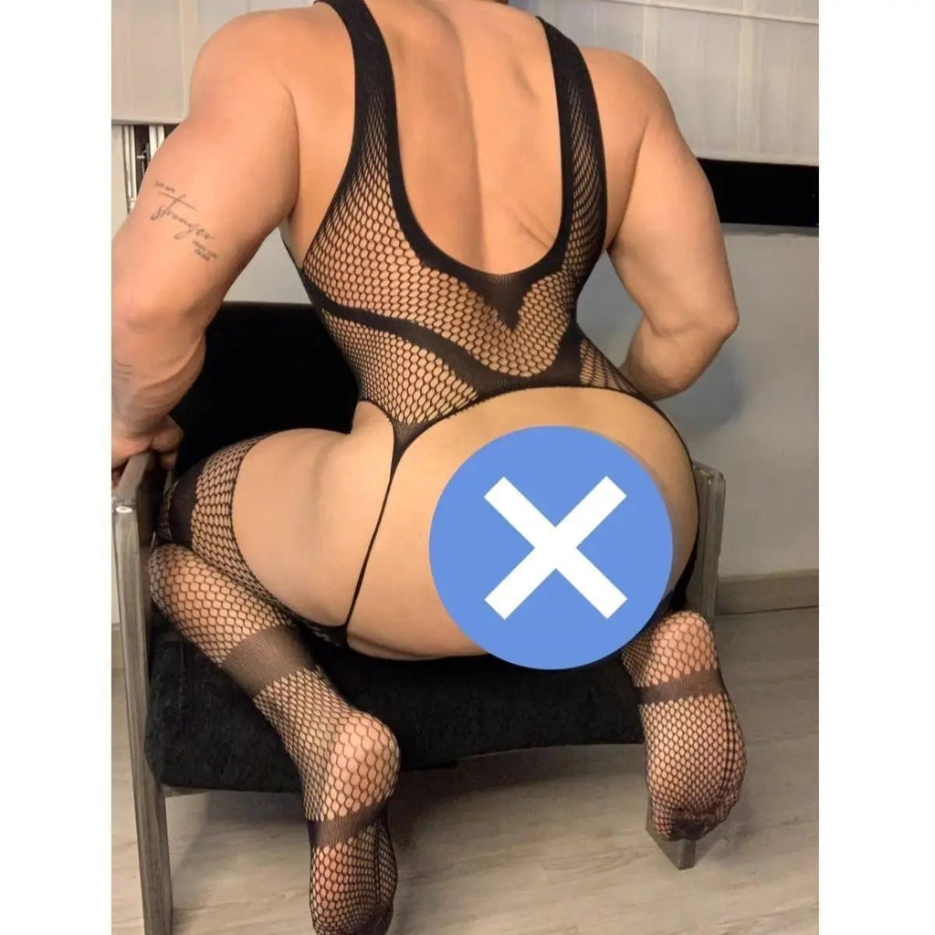 Sexy Lace Bodystocking – One - Piece Stretchy Hollow Pantyhose for Men - CrimsonWhip